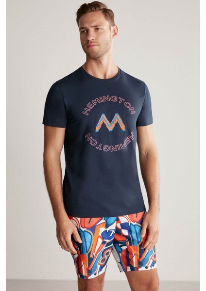 Logolu Pima Pamuk Lacivert T-Shirt