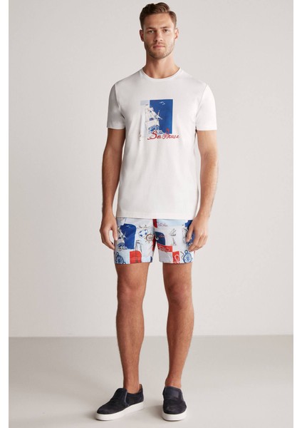 Baskılı Beyaz Pima Pamuk T-Shirt fiyatları