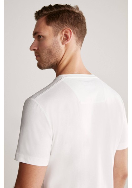 Baskılı Beyaz Pima Pamuk T-Shirt modelleri