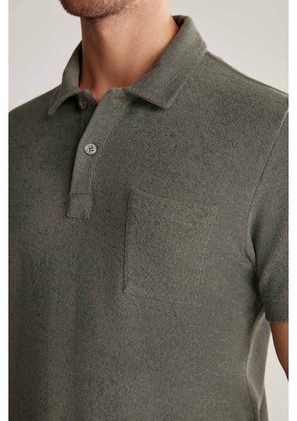 Haki Havlu Kumaş Polo Yaka T-Shirt