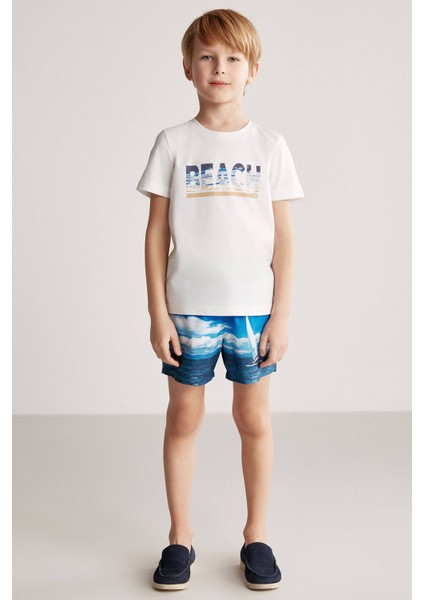 Beach Baskılı Beyaz Pima Pamuk Çocuk T-Shirt fiyatları