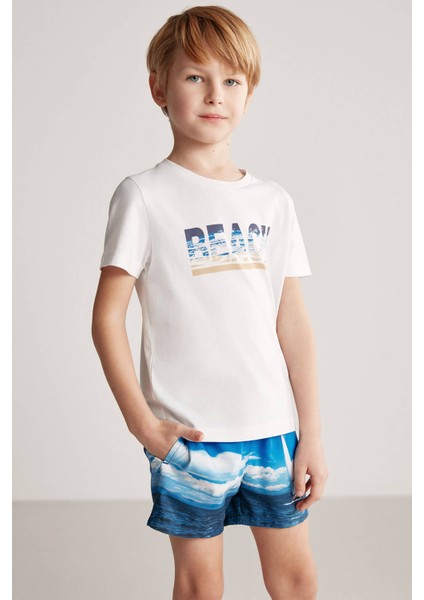 Beach Baskılı Beyaz Pima Pamuk Çocuk T-Shirt modelleri