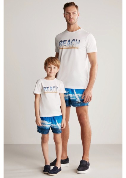 Beach Baskılı Beyaz Pima Pamuk Çocuk T-Shirt fırsatları