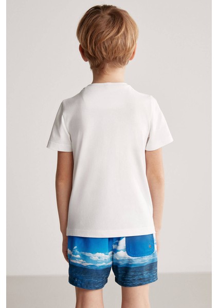Beach Baskılı Beyaz Pima Pamuk Çocuk T-Shirt indirimleri