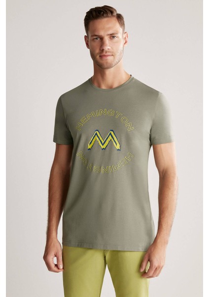 Logolu Pima Pamuk Haki T-Shirt fırsatları