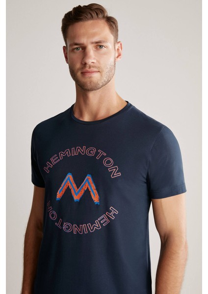 Logolu Pima Pamuk Lacivert T-Shirt