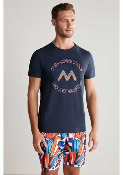 Logolu Pima Pamuk Lacivert T-Shirt fırsatları