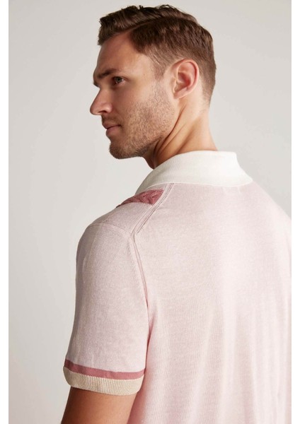 Keten Pamuk Karışım Desen Pembe Triko Polo modelleri