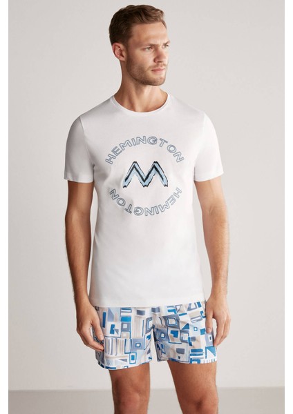 Logolu Pima Pamuk Beyaz T-Shirt modelleri