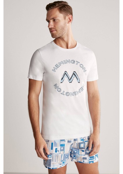 Logolu Pima Pamuk Beyaz T-Shirt indirimleri