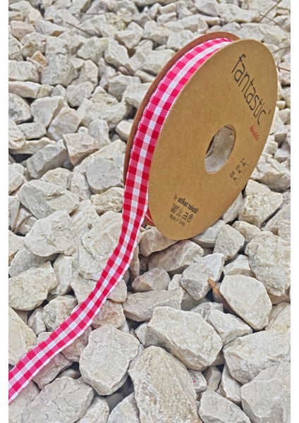 Kırmızı Ekose Kurdele / En 1 cm / Top 25 Metre
