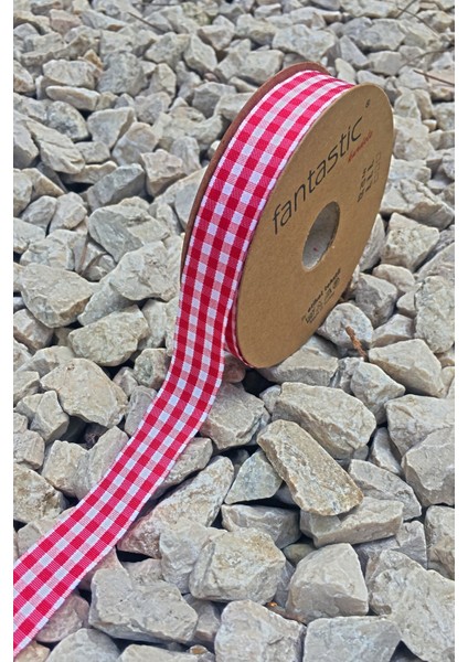 Kırmızı Ekose Kurdele / En 1,5 cm / Top 25 Metre