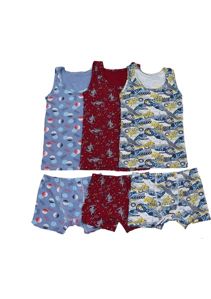 Erkek Çocuk 3'lü Pamuklu Rengarenk Atlet - Boxer ( Şortlu ) Takım modelleri