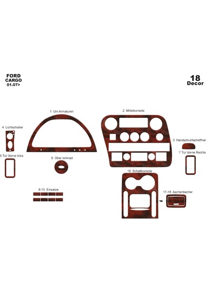 Meriç® Ford Cargo 1838T Ön Torpido Kaplama Maun 18 Parça 2007-2015 fiyatları