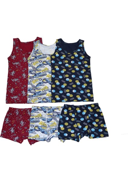 Erkek Çocuk 3'lü Pamuklu Rengarenk Atlet - Boxer ( Şortlu ) Takım modelleri