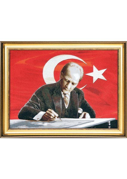 Figüratif SERI-F44 Dokuma Goblen Kumaş-Atatürk Portresi