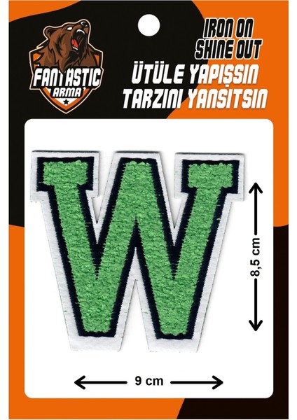 Ütü Ile Yapışan Dokuma Peluş, Kolej, Punch, Harf, Yeşil, W Arma Modeli