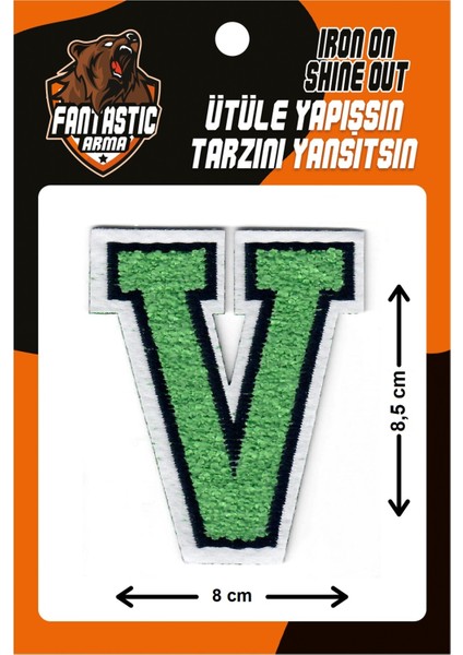 Ütü Ile Yapışan Dokuma Peluş, Kolej, Punch, Harf, Yeşil, V Arma Modeli
