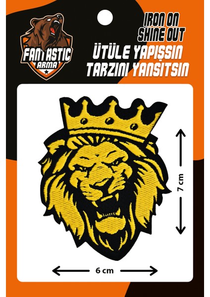 Ütüyle Yapışan Sarı Aslan Dokuma Arma 100% Polyester 6x7 cm Kolay Uygulama