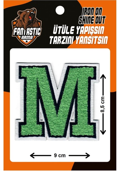 Ütü Ile Yapışan Dokuma Peluş, Kolej, Punch, Harf, Yeşil, M Arma Modeli