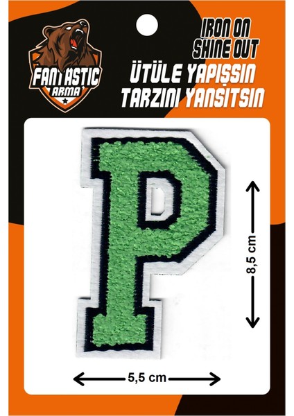 Ütü Ile Yapışan Dokuma Peluş, Kolej, Punch, Harf, Yeşil, P Arma Modeli