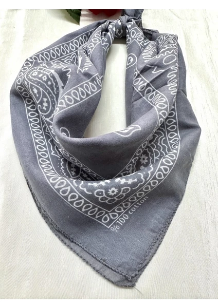 Als Accessories Gri Renk  Etnik Desenli %100 Koton Bandana