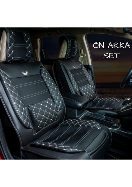 Fiat Egea Stw Lüx Deri Oto Koltuk Kılıfı Ön Arka Takım (Mars) Siyah Beyaz