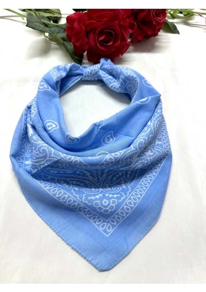 Als Accessories Açık Mavi Renk  Etnik Desenli %100 Koton Bandana