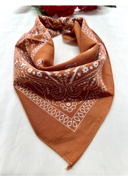 Als Accessories Kiremit Rengi  Etnik Desenli %100 Koton Bandana