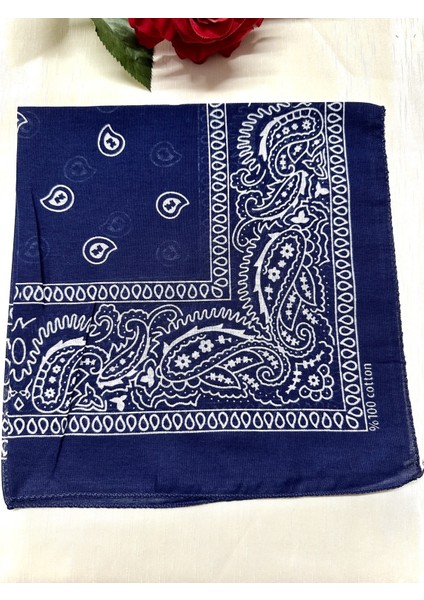 Lacivert Renk Etnik Desenli %100 Koton Bandana fiyatları
