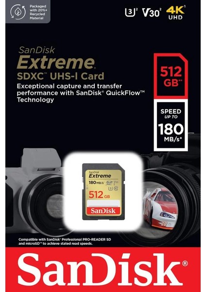 Extreme 512GB 180MB/S Sd Uhs-I 4K UHD Hafıza Kartı SDSDXVV-512G-GNCIN