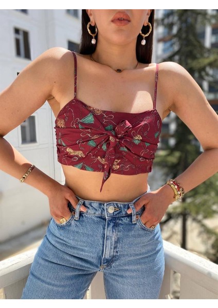 Kadın Kurdeleli Fermuarlı Bordo Büstiyer fiyatları