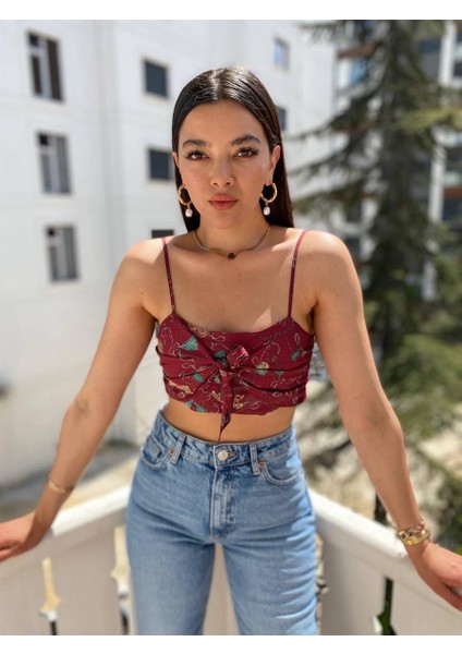 Kadın Kurdeleli Fermuarlı Bordo Büstiyer modelleri