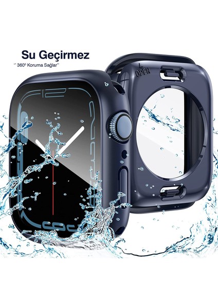 Apple Watch Uyumlu 38MM 40MM 41MM 42MM 44MM 45MM 49MM 1/2/3/4/5/6/se/7/8/ultra Suya Dayanıklı 360 Kasa ve Ekran Koruyucu