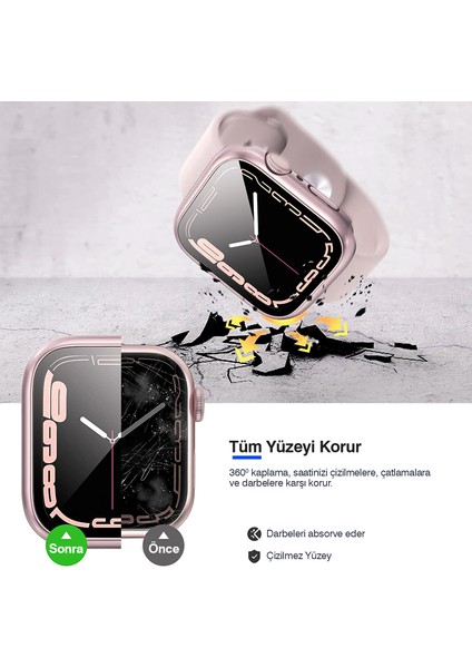 Apple Watch Uyumlu 38MM 40MM 41MM 42MM 44MM 45MM 49MM 1/2/3/4/5/6/se/7/8/ultra Suya Dayanıklı 360 Kasa ve Ekran Koruyucu modelleri