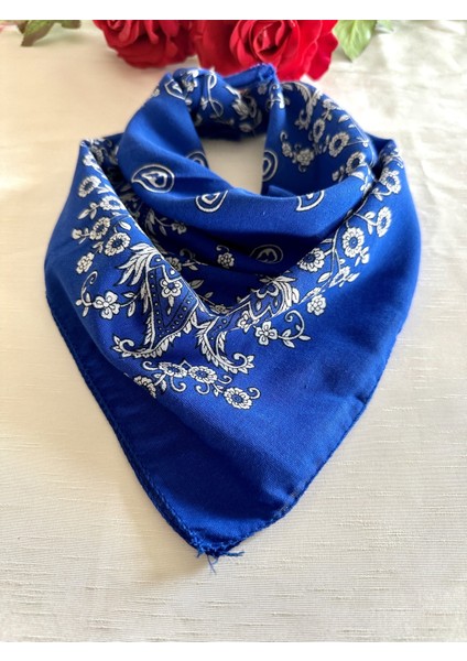 Als Accessories Açık Mavi  Renk Içerisinde Beyaz Çiçek Desenli %100 Koton Bandana