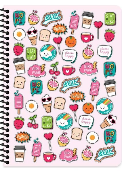 (16,5X22,5 Cm) 80 Yaprak (3 Kareli + 1 Çizgili ) Plastik Kapak Spiralli Sweet Fun Defter (4 Adet)