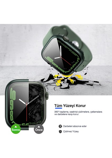 Apple Watch Uyumlu 38MM 40MM 41MM 42MM 44MM 45MM 49MM 1/2/3/4/5/6/se/7/8/ultra Suya Dayanıklı 360 Kasa ve Ekran Koruyucu fırsatları
