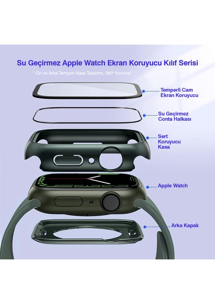 Apple Watch Uyumlu 38MM 40MM 41MM 42MM 44MM 45MM 49MM 1/2/3/4/5/6/se/7/8/ultra Suya Dayanıklı 360 Kasa ve Ekran Koruyucu fiyatları