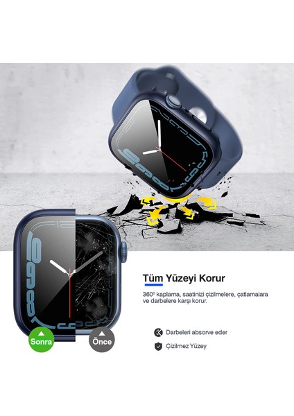 Kip GSM Apple Watch Uyumlu 38MM 40MM 41MM 42MM 44MM 45MM 49MM 1/2/3/4/5/6/se/7/8/ultra Suya Dayanıklı 360  Kasa ve Ekran Koruyucu