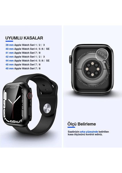 Kip GSM Apple Watch Uyumlu 38MM 40MM 41MM 42MM 44MM 45MM 49MM 1/2/3/4/5/6/se/7/8/ultra Suya Dayanıklı 360  Kasa ve Ekran Koruyucu