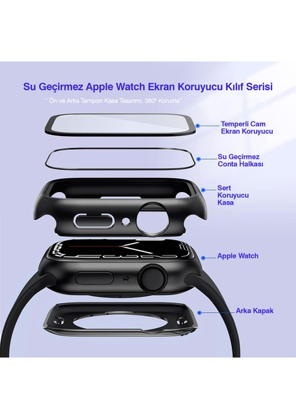 Apple Watch Uyumlu 38MM 40MM 41MM 42MM 44MM 45MM 49MM 1/2/3/4/5/6/se/7/8/ultra Suya Dayanıklı 360 Kasa ve Ekran Koruyucu fiyatları