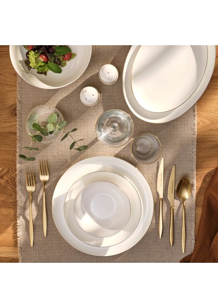Galia Fine Bone 59 Parça 12 Kişilik Yemek Takımı Yuvarlak Gold