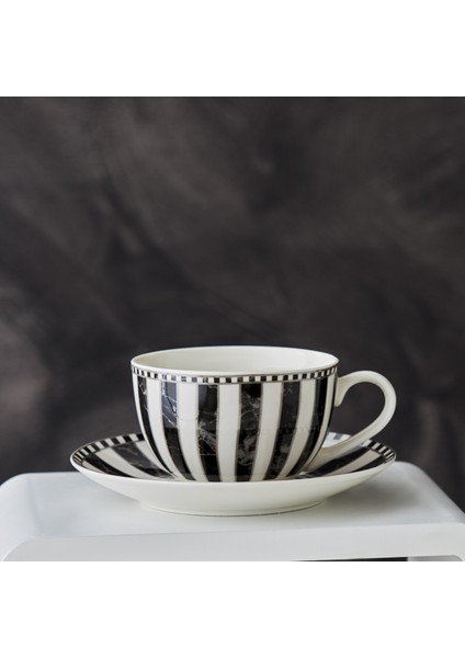 Damalı Çizgili Tek Kişilik Porselen Kahve Fincan Takımı 220 ml