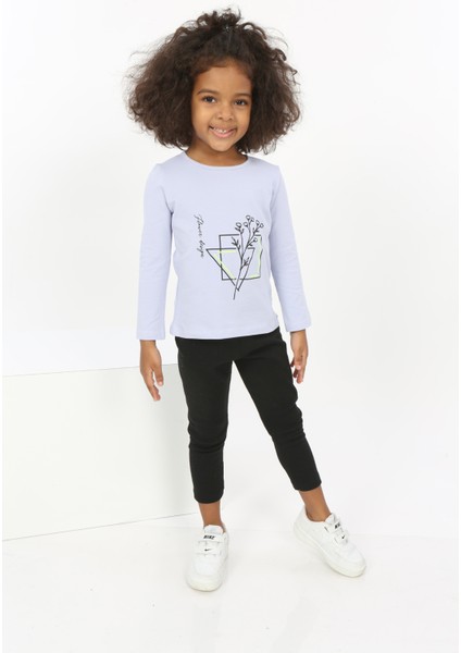 Toontoy Kız Bebek Çiçekli Yazı Nakışlı Tişört