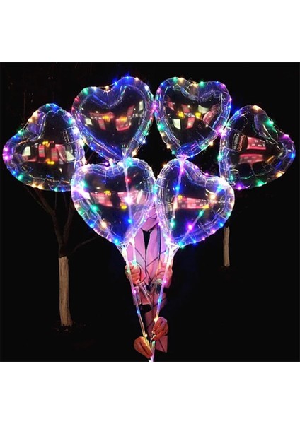3 M LED Şeffaf Balon Kalp Li Çubuklu Full Set Ledli Balon