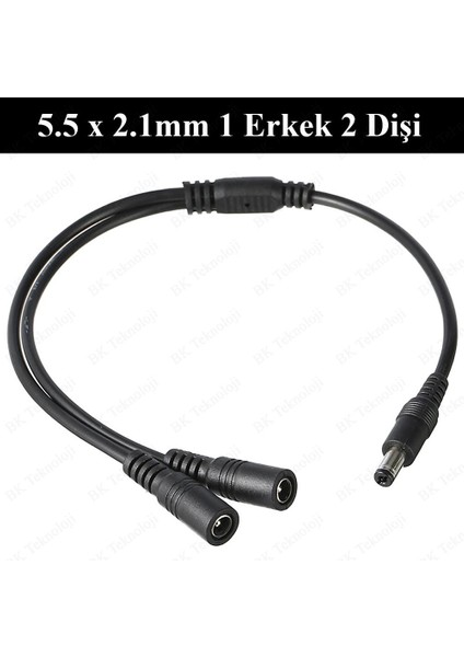 BK Teknoloji Dc Güç 5.5x2.1mm 1 Erkek - 2 Dişi Çoklayıcı Kablo Cctv