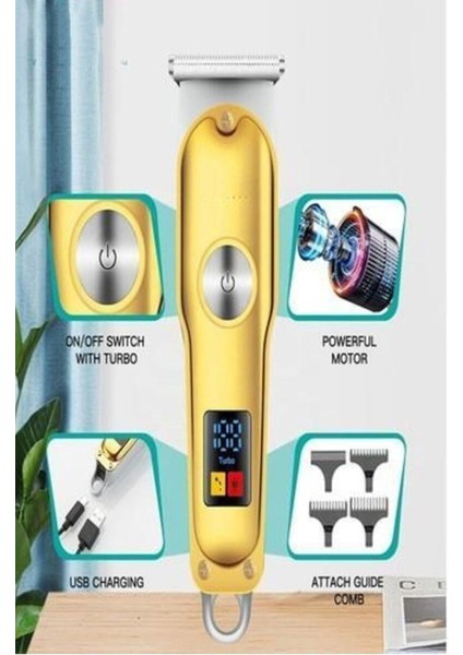 LED Göstergeli T Bıçak Metal Saç Sakal Ense Vücut Tıraş Makinesi USB Girişli
