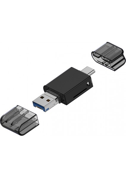 Mini 3 Portlu Usb-Type-C-Lightning Hafıza Kartı Okuyucu Windows-Ios-Linux Uyumlu Micro Sd-Sd Kart Okuyucu Card Reeder Çevirici Siyah