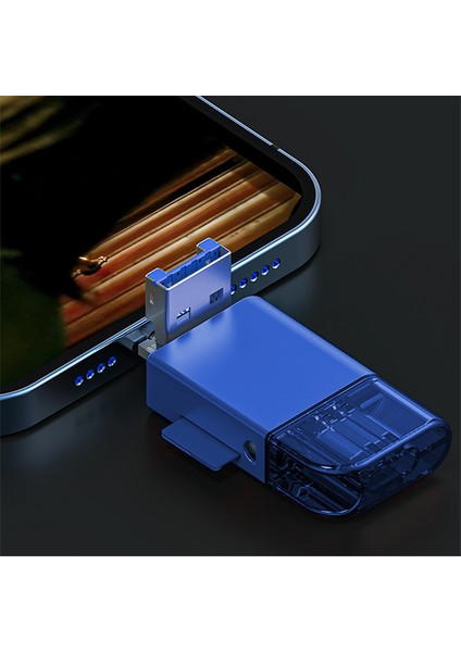 Mini 3 Portlu Usb-Type-C-Lightning Hafıza Kartı Okuyucu Windows-Ios-Linux Uyumlu Micro Sd-Sd Kart Okuyucu Card Reeder Çevirici Siyah